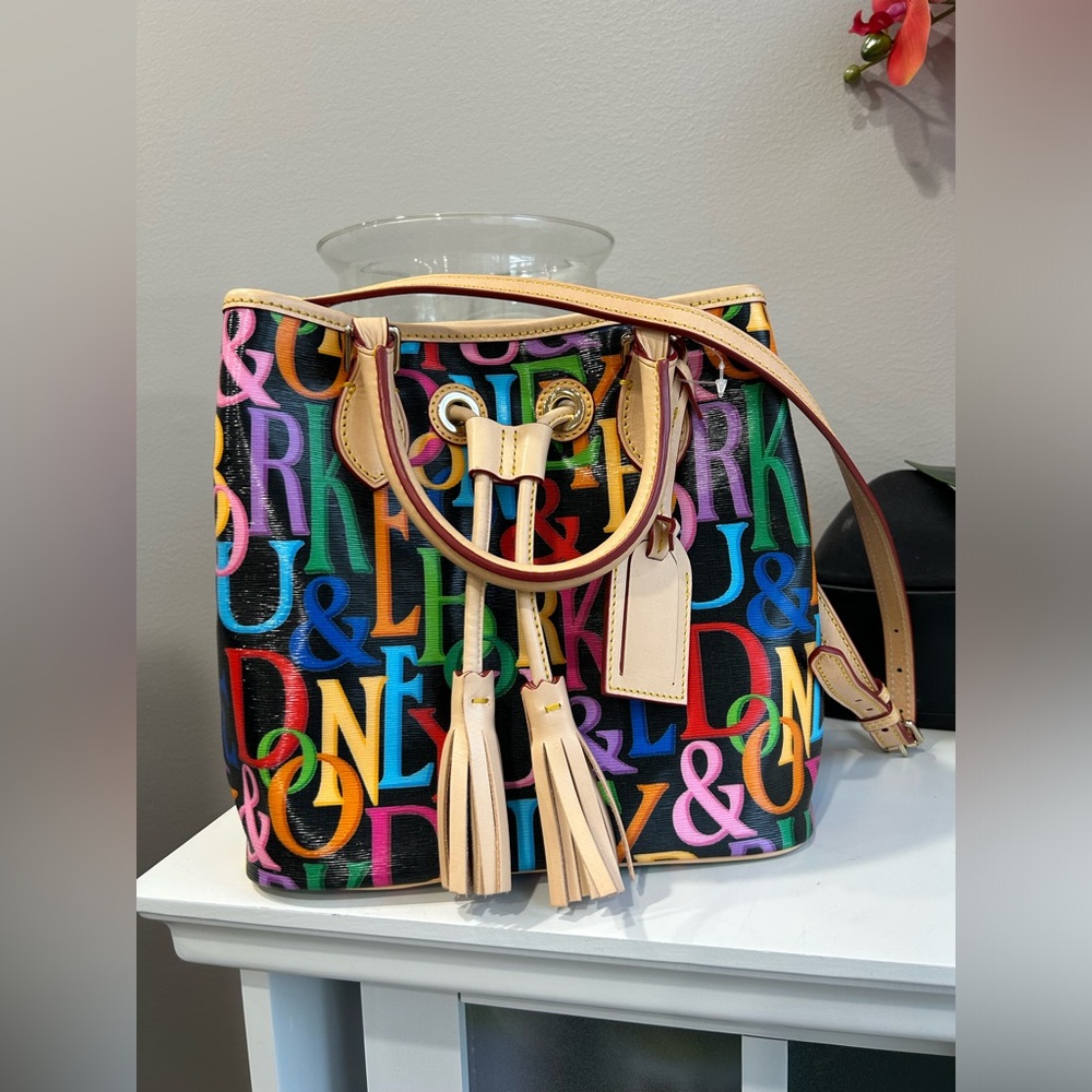 Dooney & Bourke Retro Grafica multicolor rainbow drawstring bag NEW